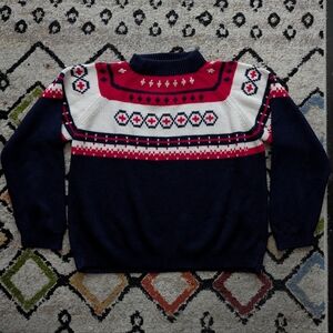 Vintage JCPenney Towncraft Ski Sweater, Blue/White/Red, Medium, 100% Acrylic
